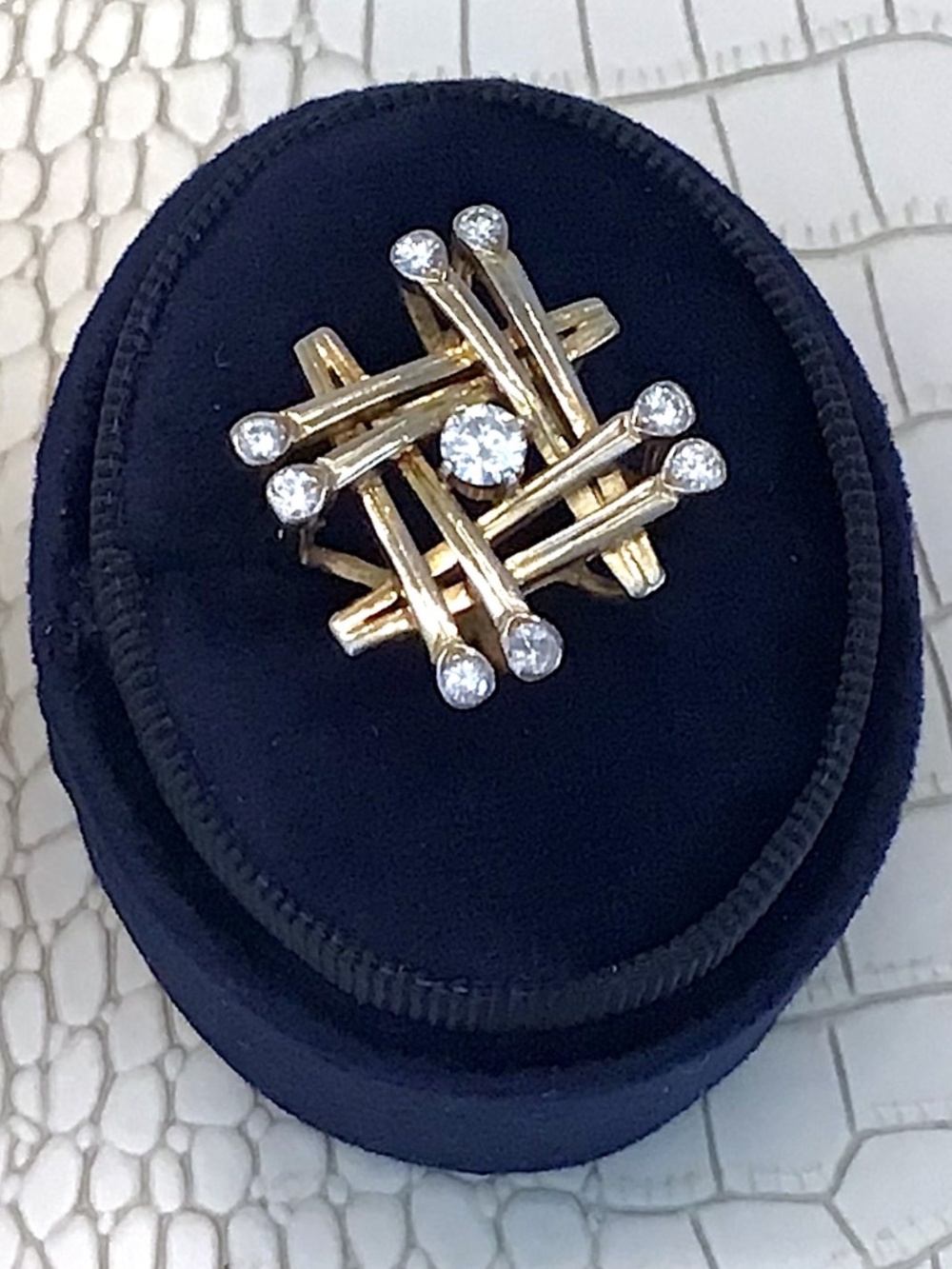 Rare Unique Custom Handcrafted 1960s Ladies Diamond Cocktail Ring (9 Diamonds)